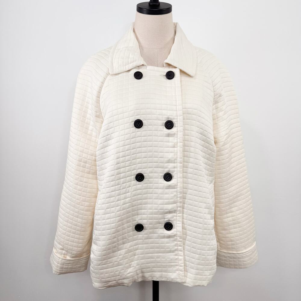 erin London Quilted Pea Coat Cream Jacket Outerwear Preppy Classic Casual Size L